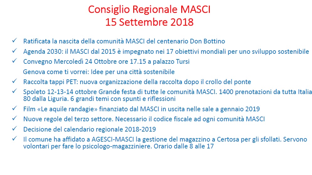 Consiglio Regionale Masci Liguria settembre 2018